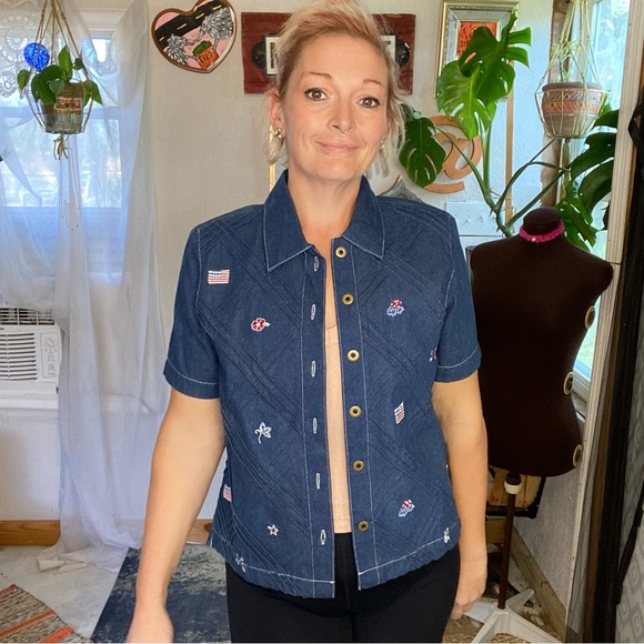 Vintage Koret City Blues Denim USA Button Front Short Sleeve Top Size Small - Picture 5 of 14